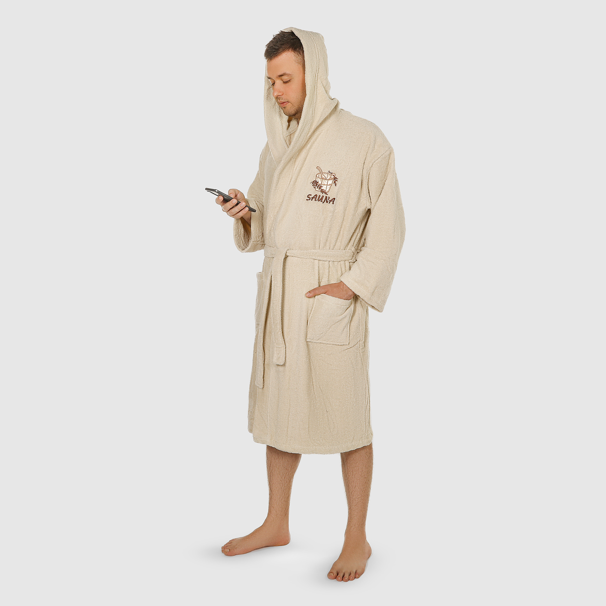 фото Халат мужской asil sauna brown xl махровый с капюшоном