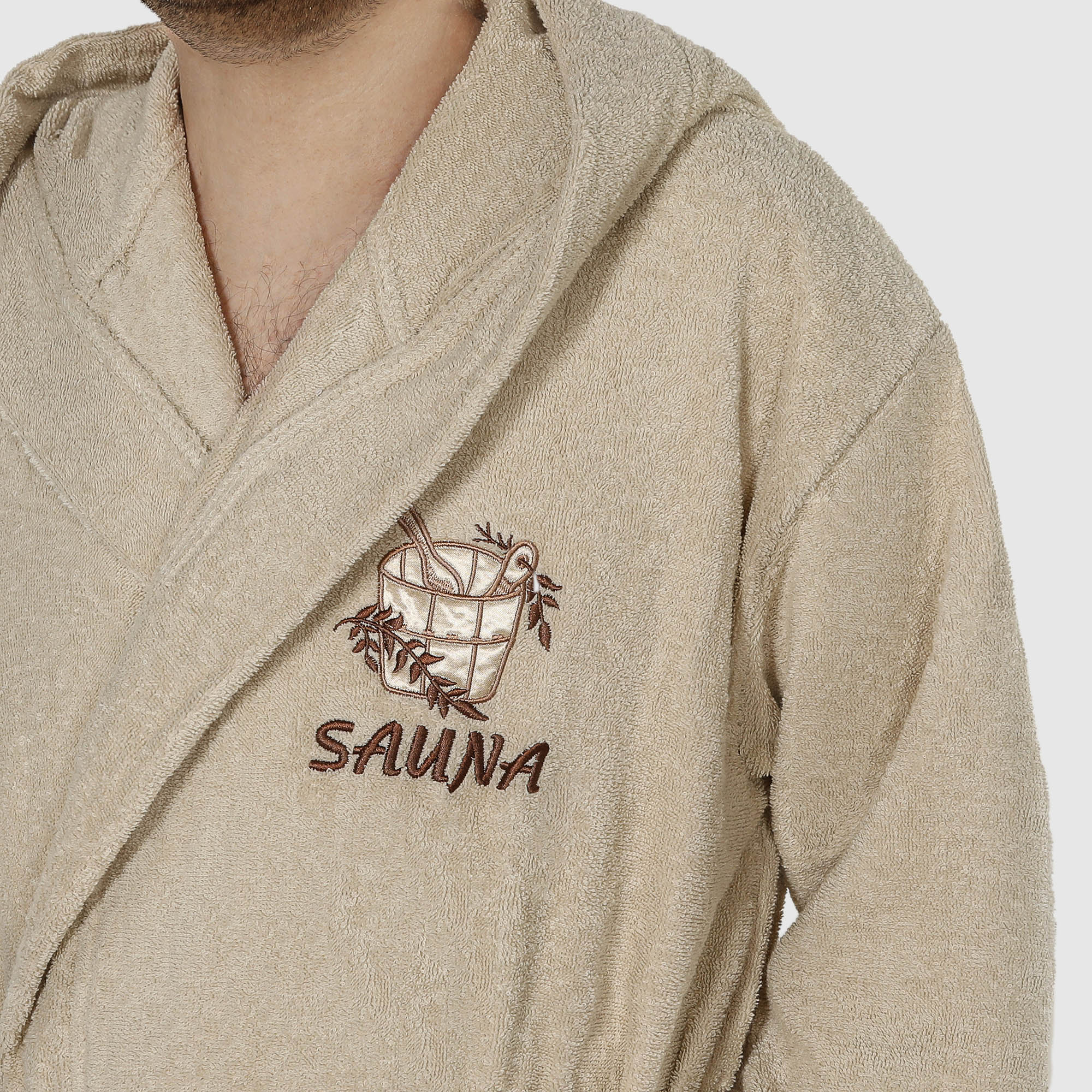 фото Халат мужской asil sauna brown xl махровый с капюшоном