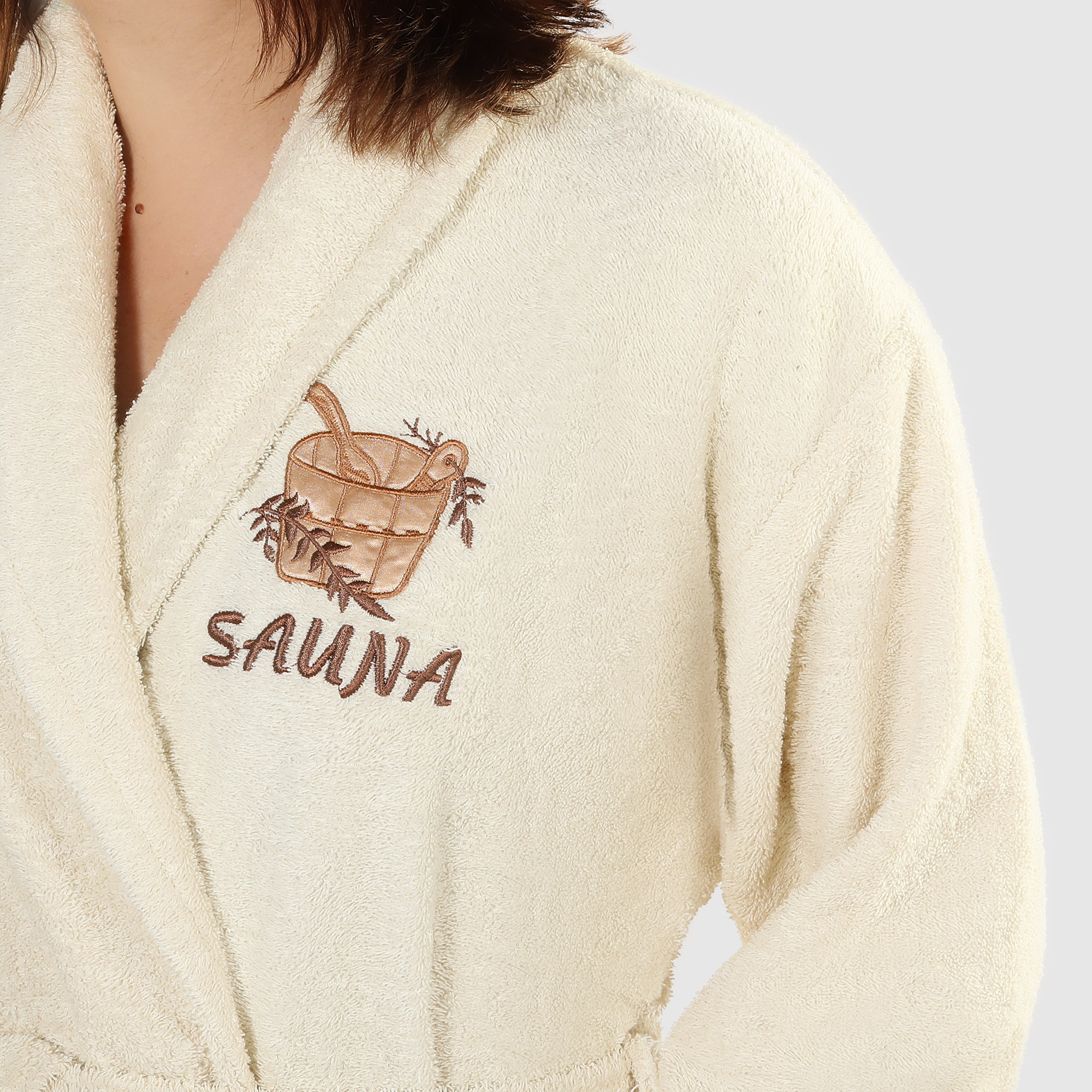 фото Халат женский asil sauna beige m махровый с воротником