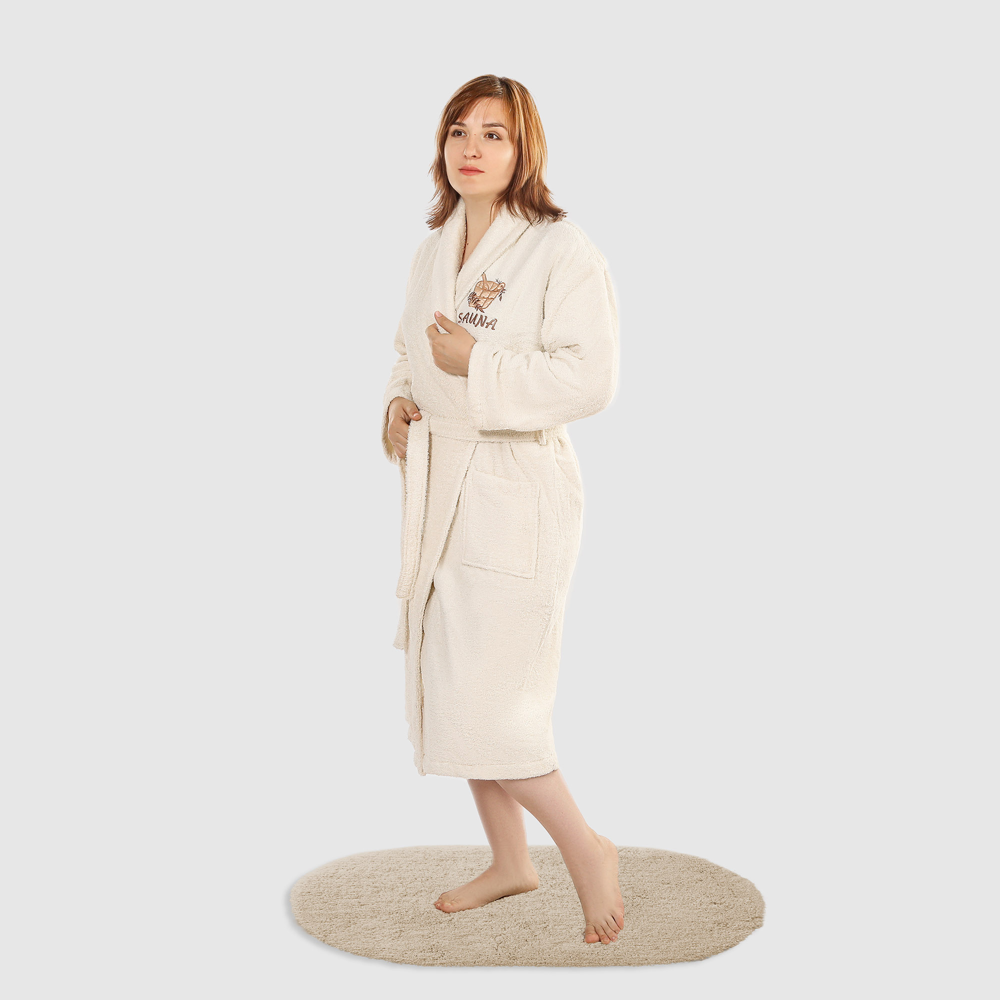 фото Халат женский asil sauna beige l махровый с воротником