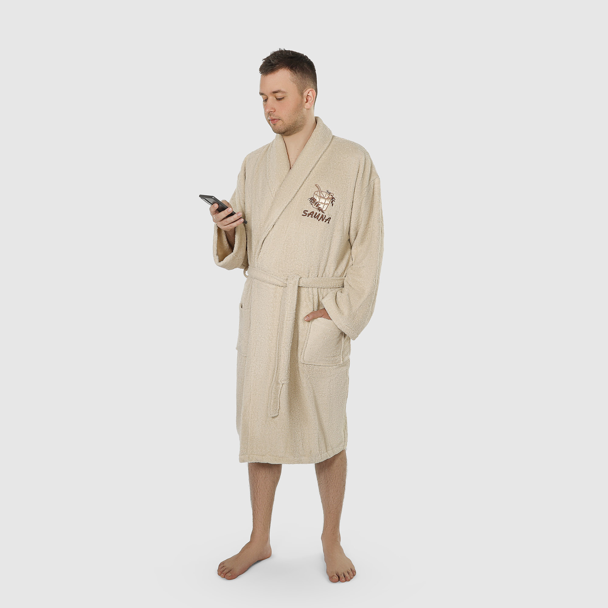 Халат мужской махровый с воротником Asil sauna brown m халат мужской asil sauna kimono brown xl вафельный