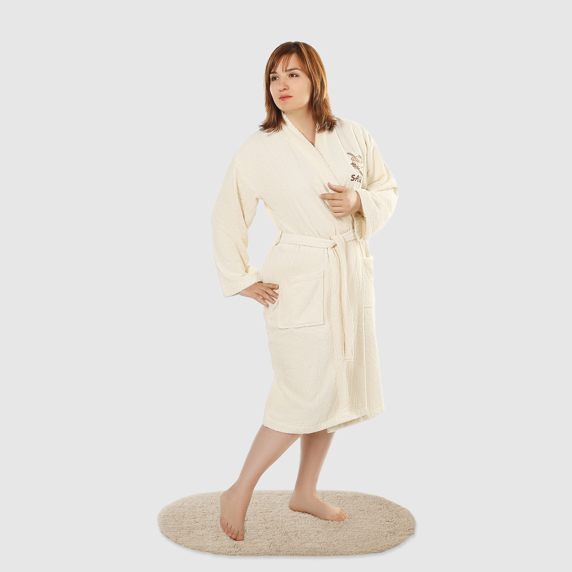 фото Халат женский asil sauna kimono beige m махровый