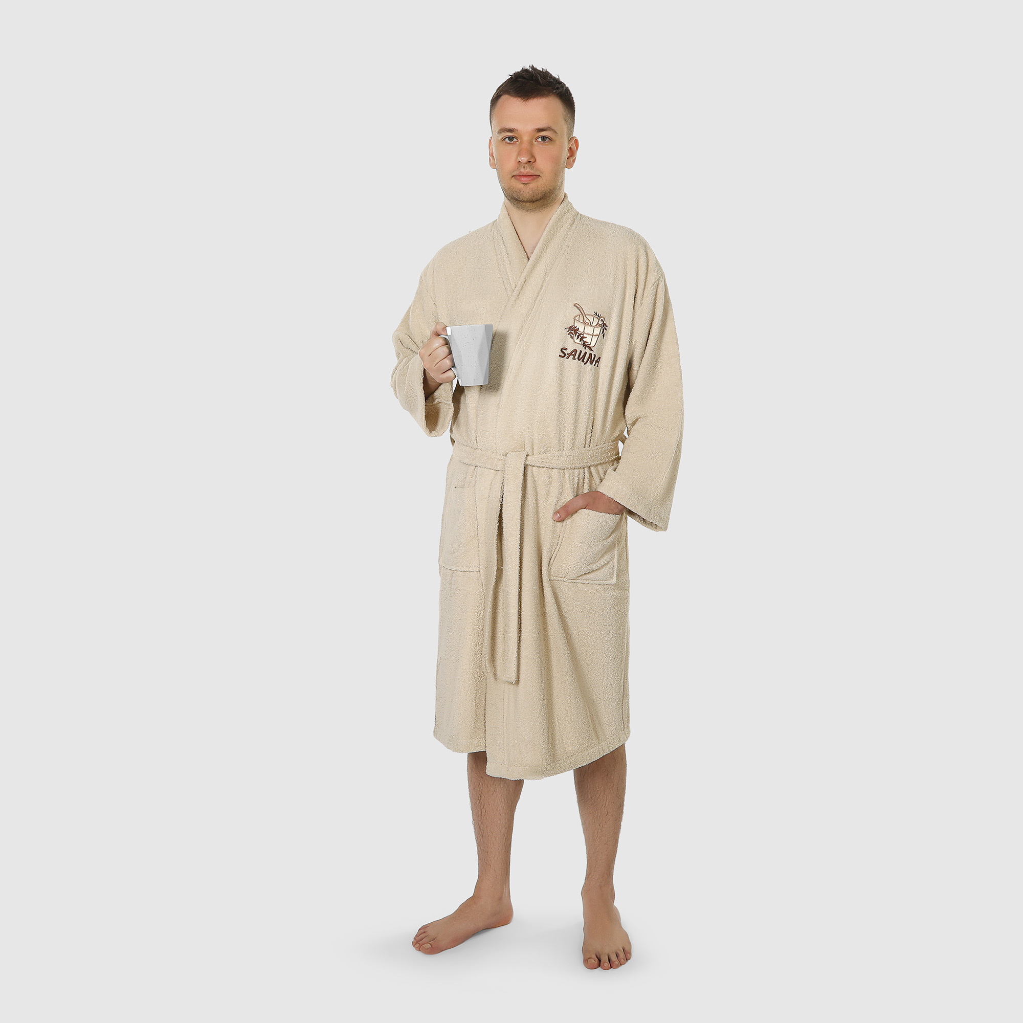 Халат мужской махровый Asil Sauna Kimono brown XL халат женский asil sauna beige l вафельный с воротником