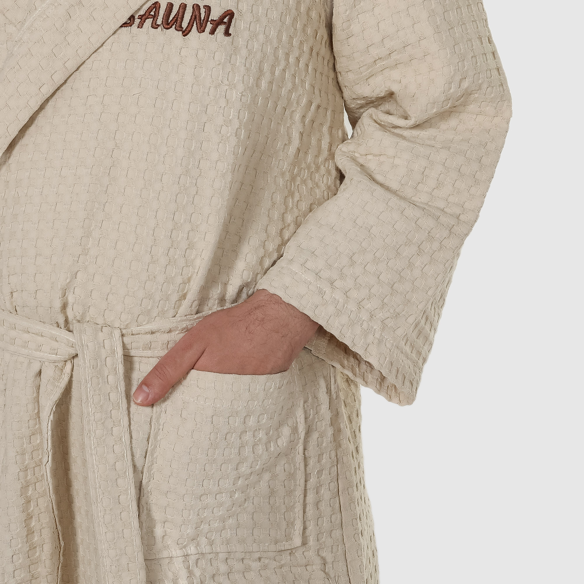 фото Халат мужской asil sauna brown xl вафельный с капюшоном