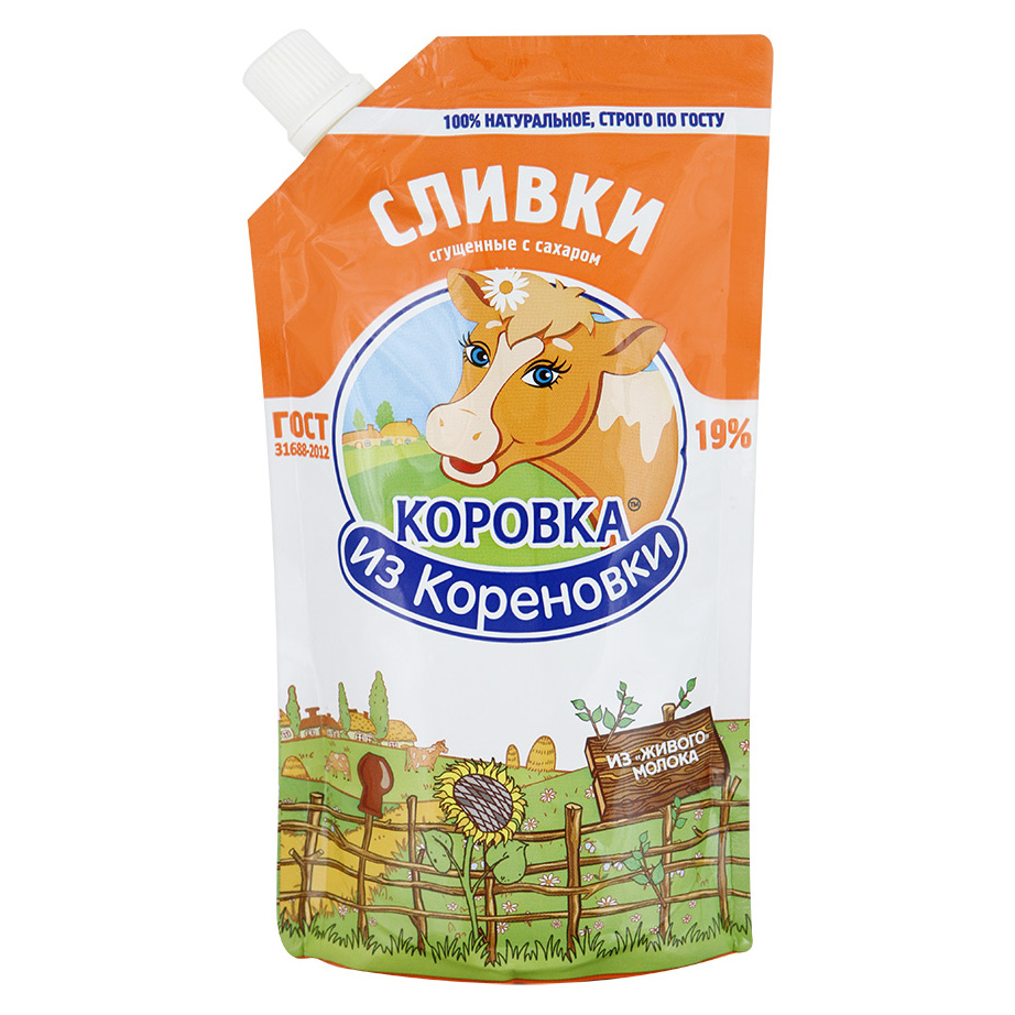 Сливки Коровка из Кореновки сгущенные с сахаром 19% 270 г продукт молочный сгущенный с сахаром коровка 1% бзмж 270 г