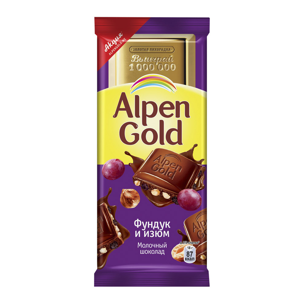 

Шоколад Alpen Gold молочный Фундук/Изюм 90 г