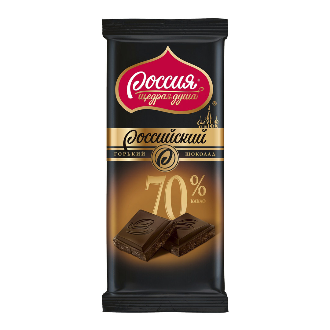 Шоколад Россия щедрая душа горький Российский какао 70% 90 г 