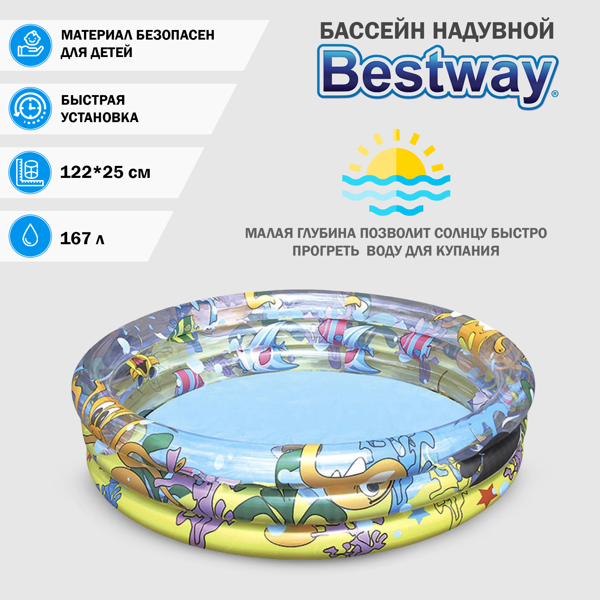 Бассейн надувной Bestway детский 122х25 см (51009B/51009) Вид№3