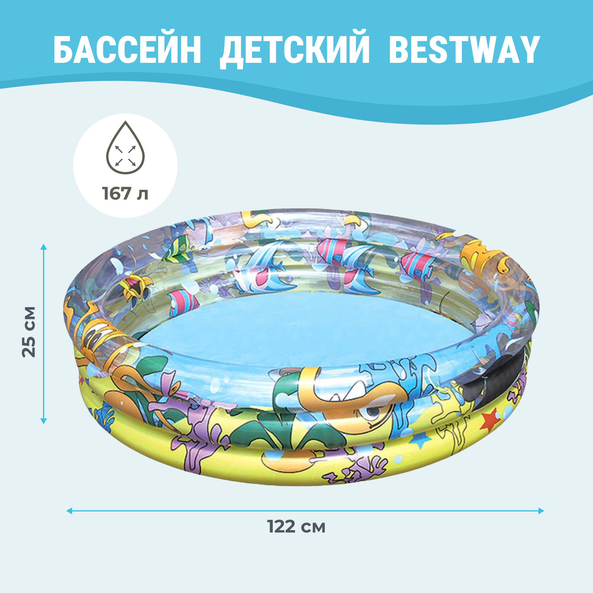 Бассейн надувной Bestway детский 122х25 см (51009B/51009) Вид№2