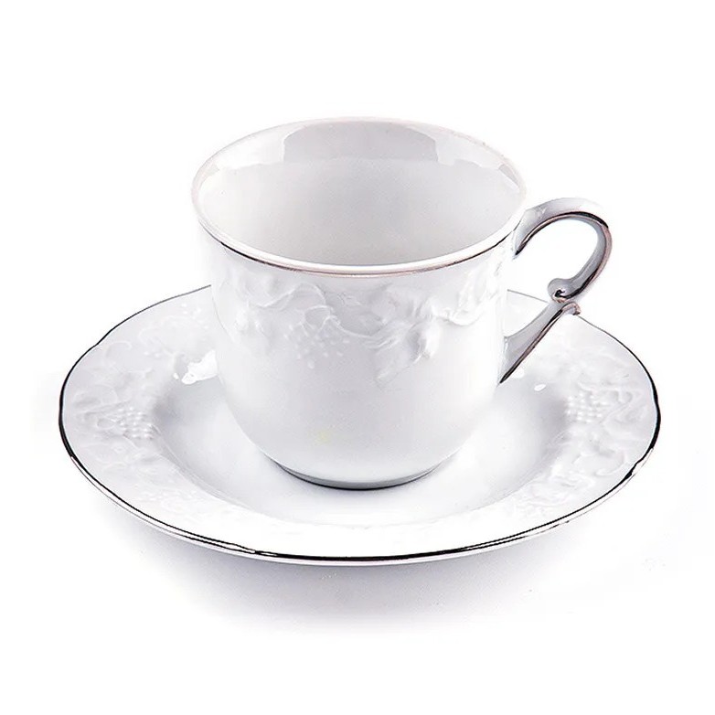 набор посуды yves de la rosiere mimosa набор чайных пар 12 предметов белый персиковый 619501 1558 Набор чайных пар Yves de la rosiere Vendange platine 200 мл 12 предметов