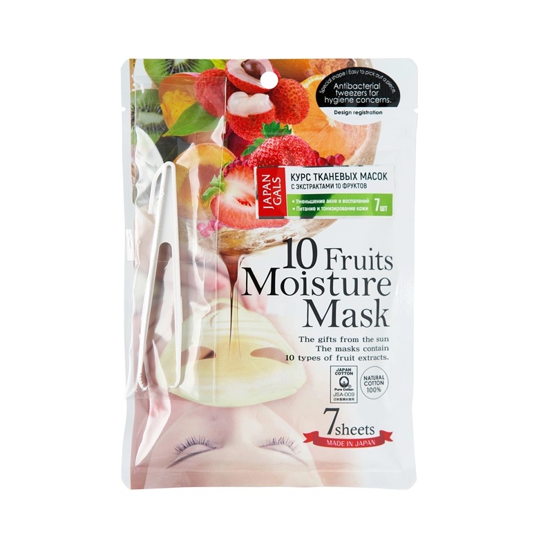 Маска Japan Gals для лица Pure5 Essential с экстрактами 10 фруктов 7 шт (09762/ 80051) маска для лица анти акне стакан 110 мл