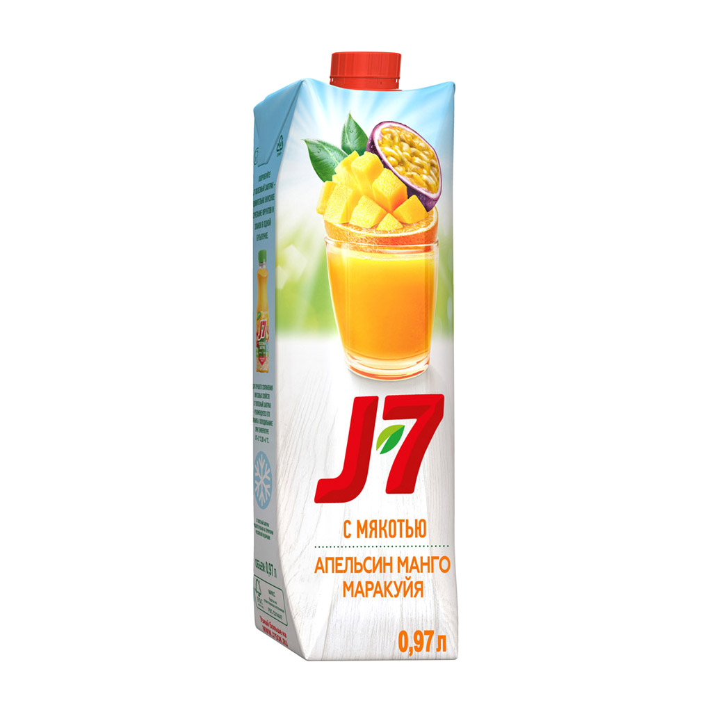 Нектар J7 Апельсин-Манго-Маракуйя с мякотью 0,97 л нектар j7 энергия фруктов грейпфрут с мякотью 0 97 л