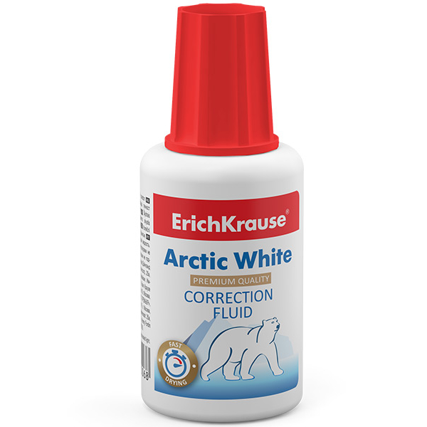 Корректирующая жидкость с кисточкой Erich Krause Arctic white 20 мл жидкость корректирующая erich krause extra 5