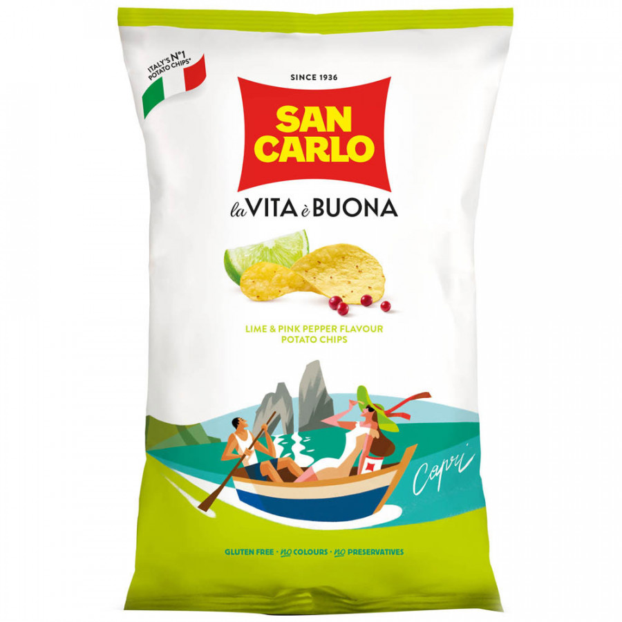 Чипсы San Carlo картофельные со вкусом лайма и розового перца, 150 г