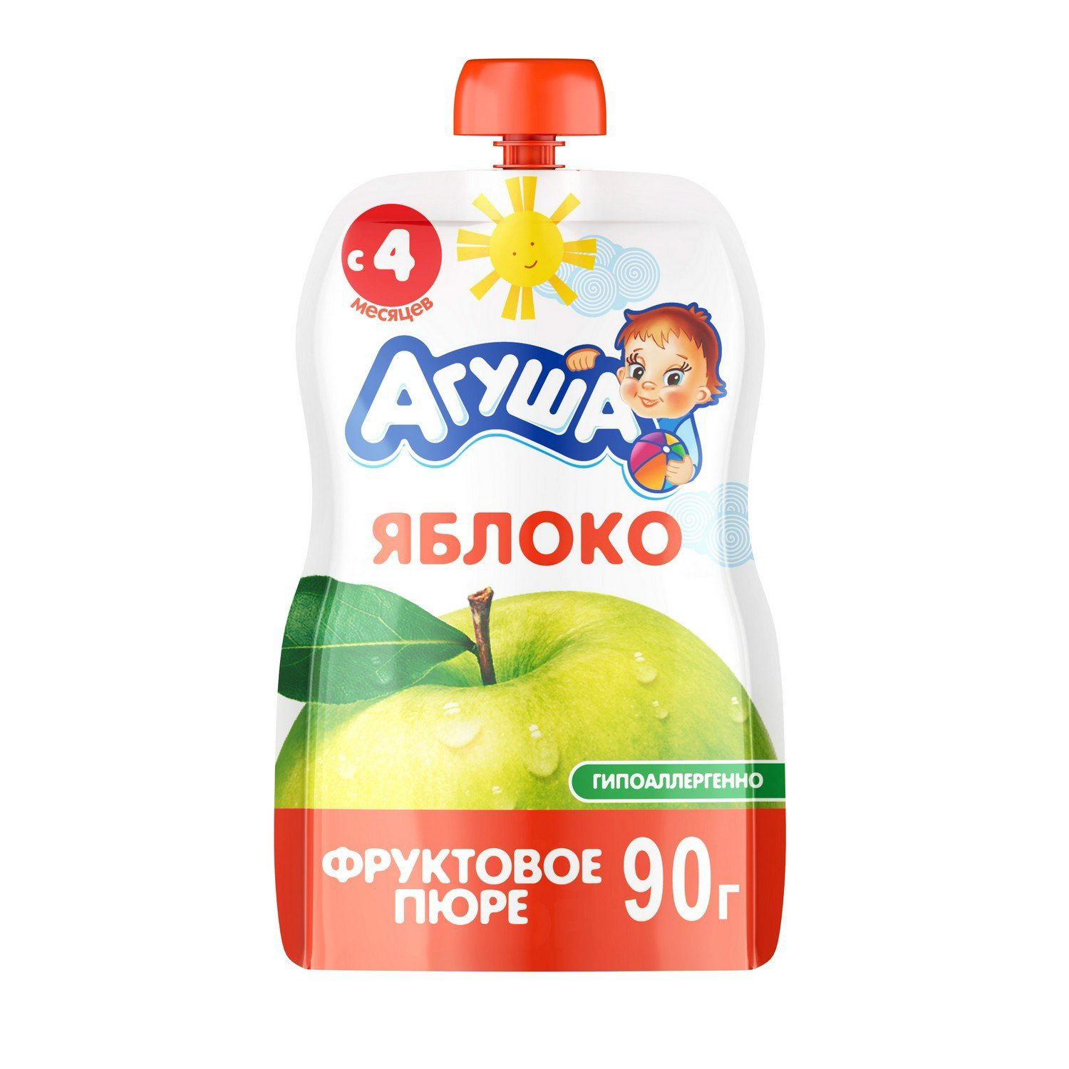Пюре фруктовое Агуша Яблоко 90 г агуша пюре фруктовое яблоко персик 90г паучи 10 шт