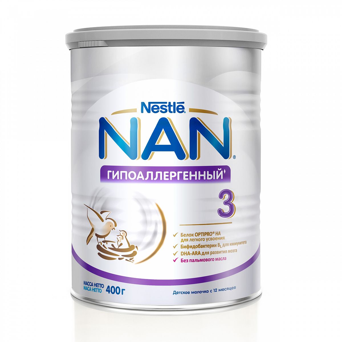 цена Детское молочко NAN 3 Optipro гипоаллергенный с 12 месяцев 400 г