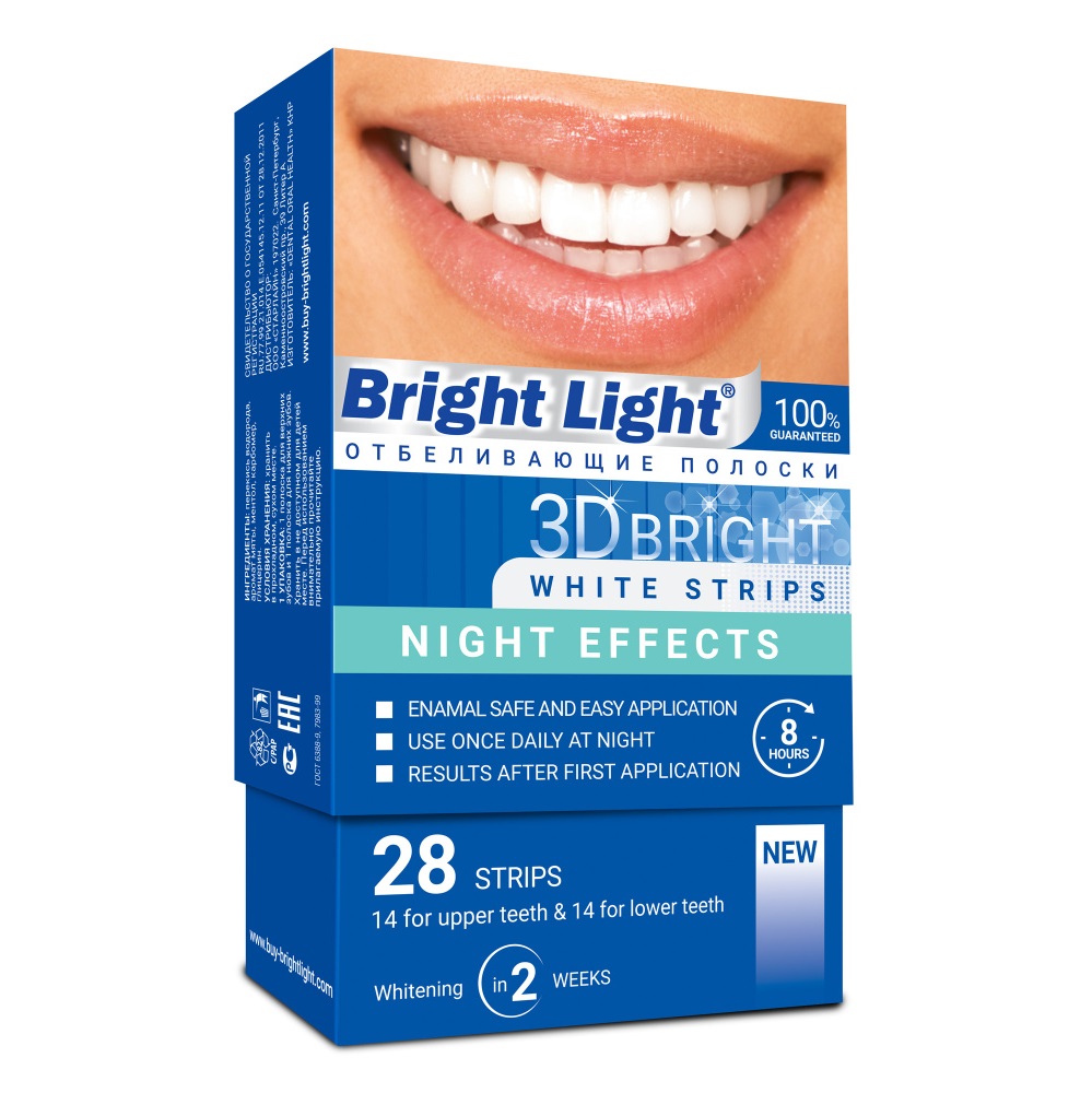 Полоски  Bright Light для отбеливания зубов ночные 28 штук white glo полоски отбеливающие bright nights 6