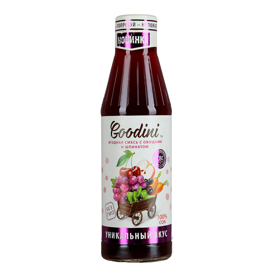 Сок Goodini Ягодная смесь с овощами и шпинатом 0,75 л нектар дары кубани яблочно виноградный 1 литр
