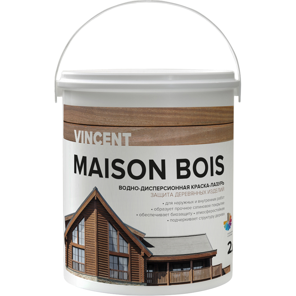 Краска-лазурь Vincent Maison en Bois база А 2 л краска акриловая vincent maison en bois влагостойкая моющаяся полуматовая белый 0 9 л