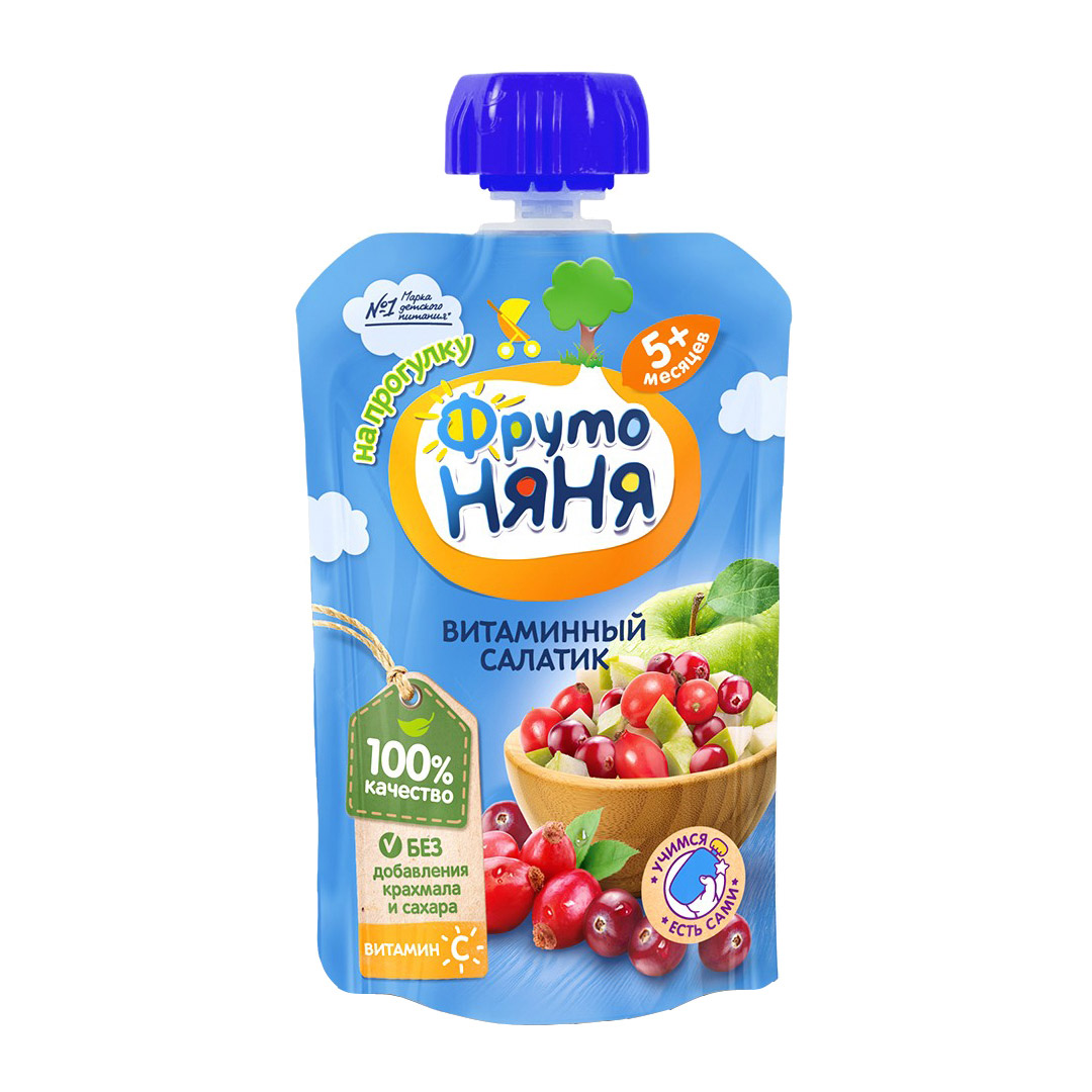Пюре фруктово-ягодное ФрутоНяня Витаминный салатик 90 г смесь бобовая bravolli суп пюре 350 г