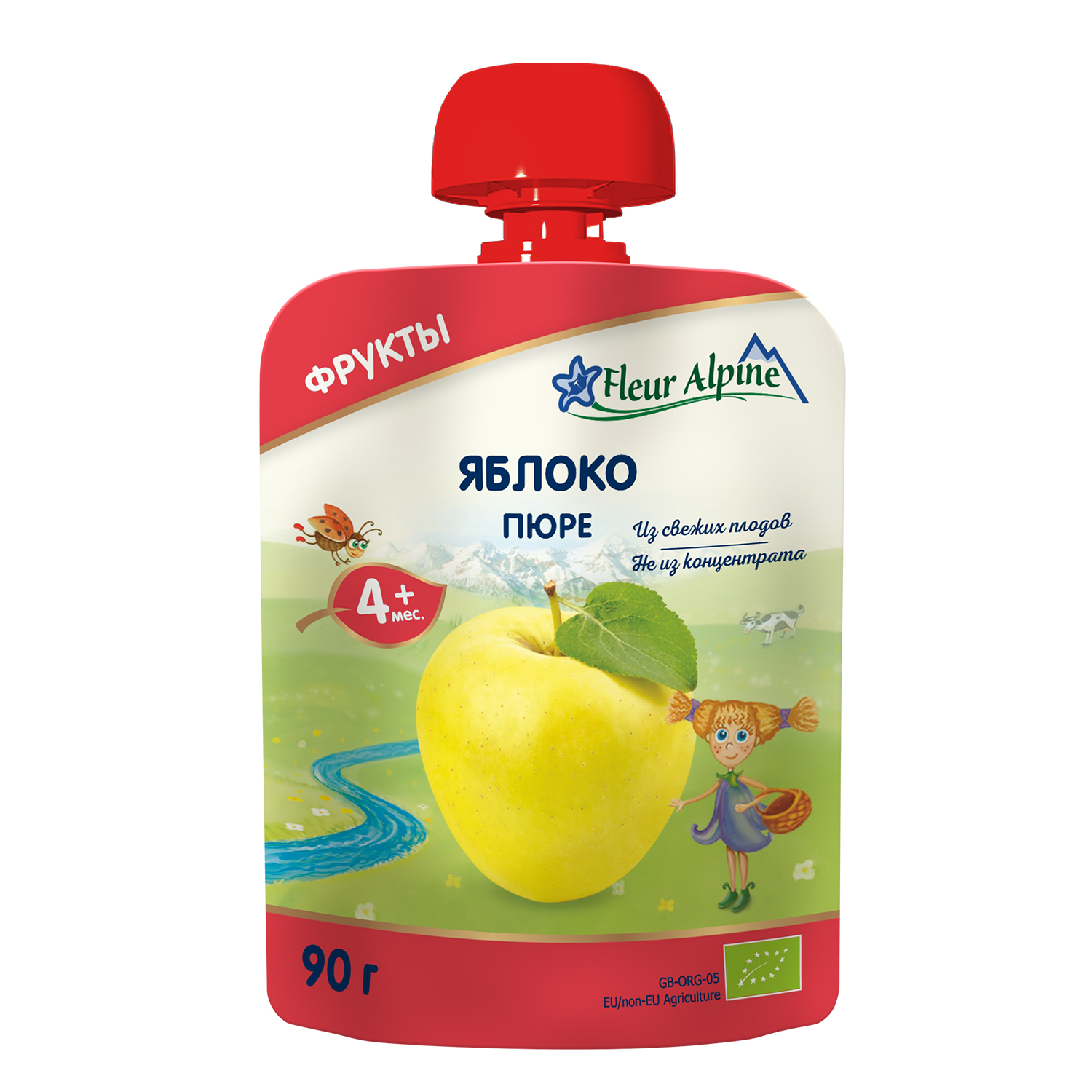 Пюре детское Fleur Alpine ЯБЛОКО, с 4 месяцев, 90 г оливковое масло детское fleur alpine extra virgin с 6 месяцев 500 мл