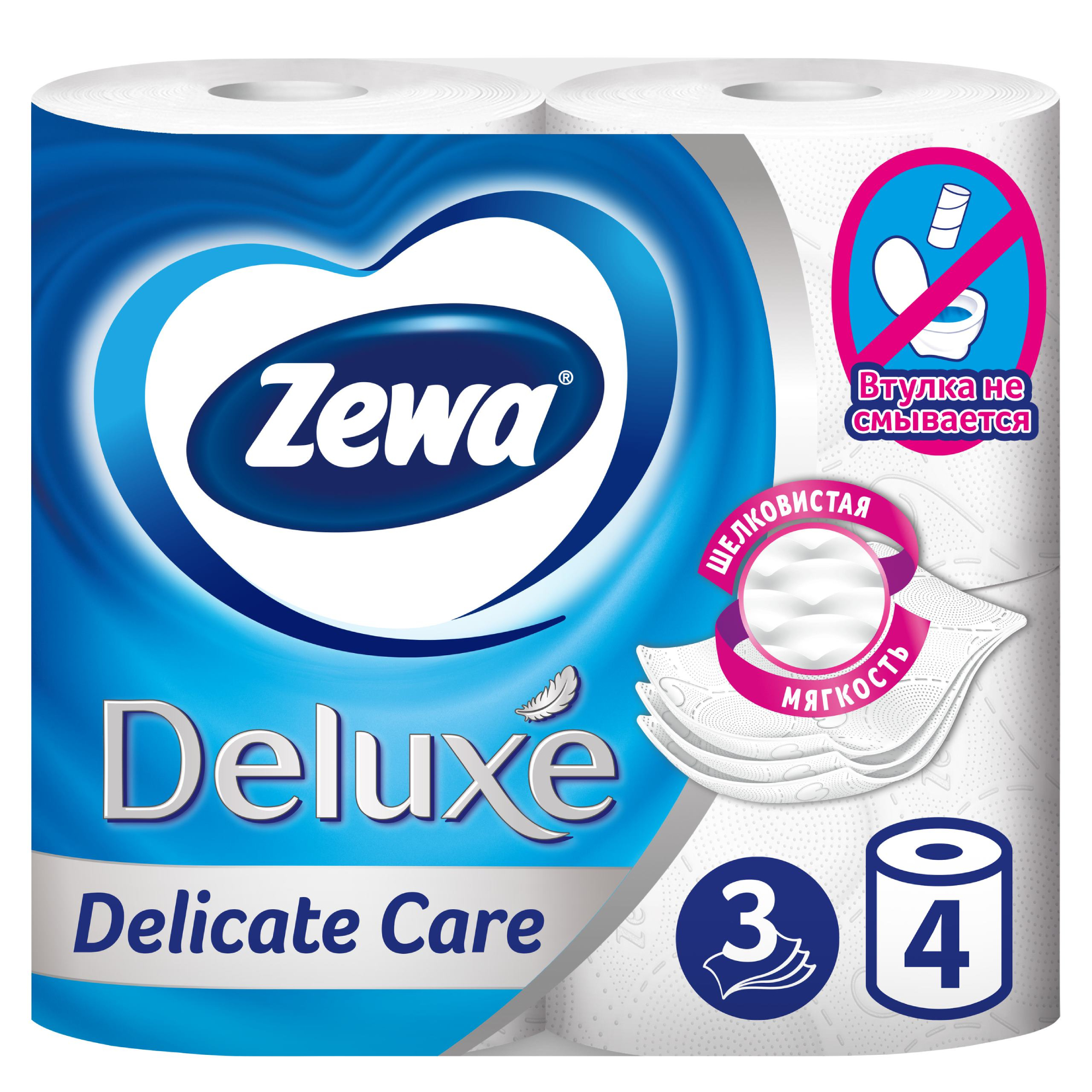 Туалетная бумага Zewa Deluxe Белая, 3 слоя, 4 рулона туалетная бумага zewa deluxe трехслойная ромашка 3 слоя 4 рулона