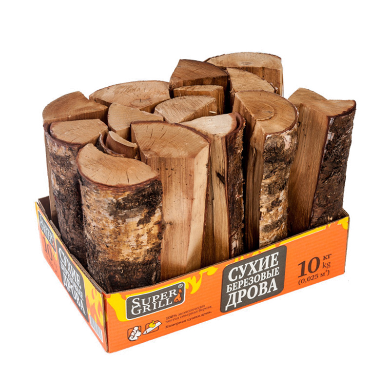Дрова березовые SuperGrill 10 кг дрова березовые в коробке 9 0 кг 22 шт