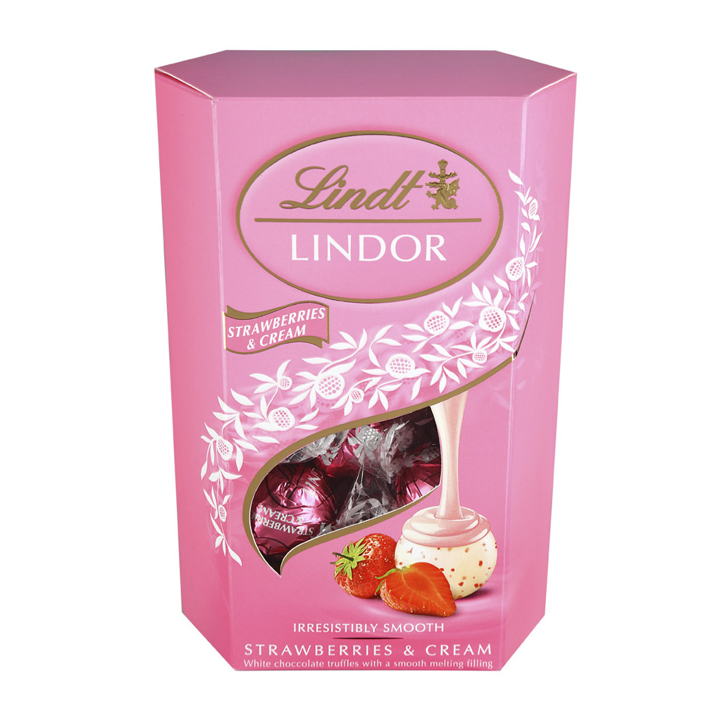 Конфеты Lindt Lindor из белого шоколада с нежной, тающей начинкой Клубника и Сливки 200 г сливки parmalat 11% бзмж 500 гр