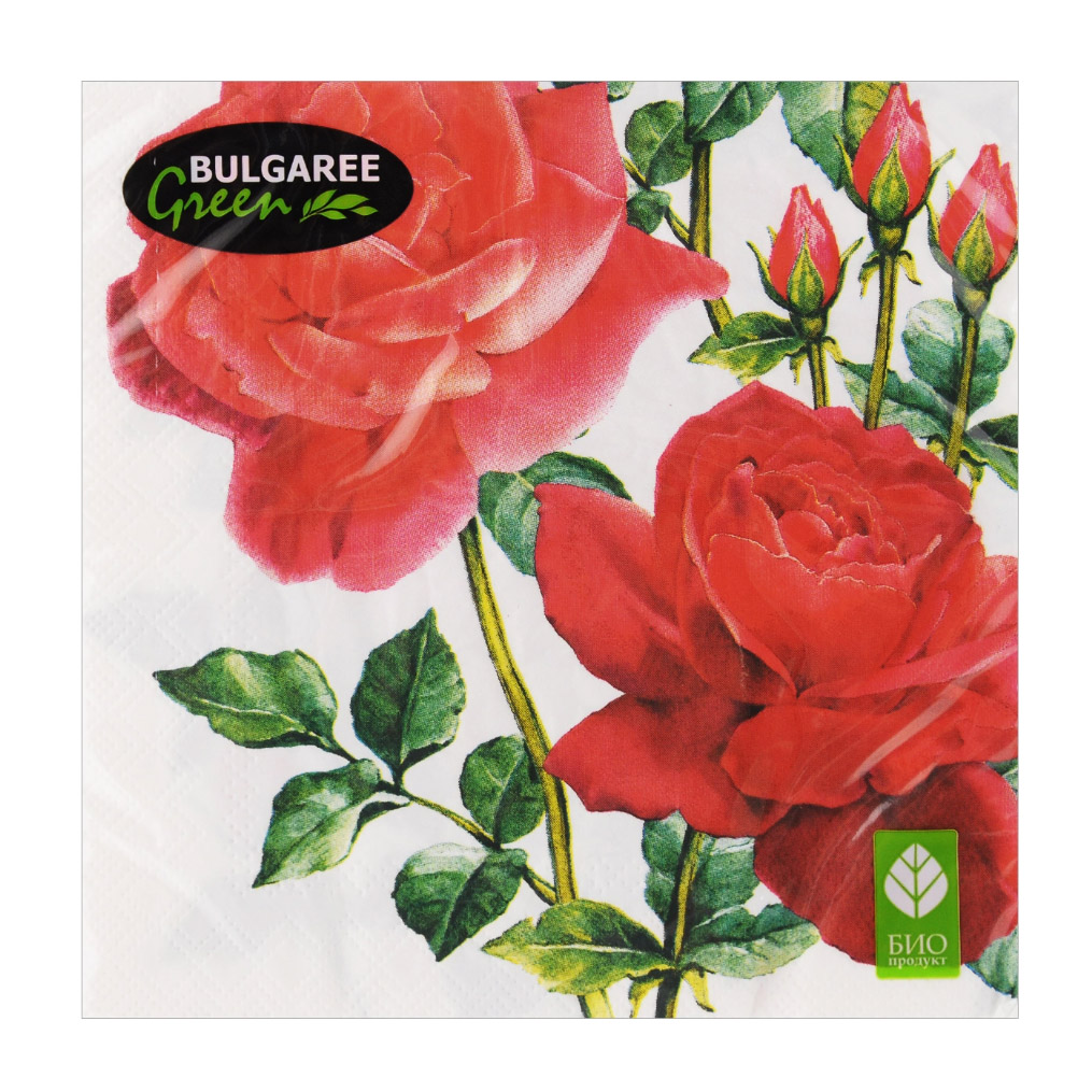 Салфетки бумажные Bulgaree Green Розы трехслойные 33х33 см 20 шт салфетки zewa deluxe aroma collection трехслойные 60 шт