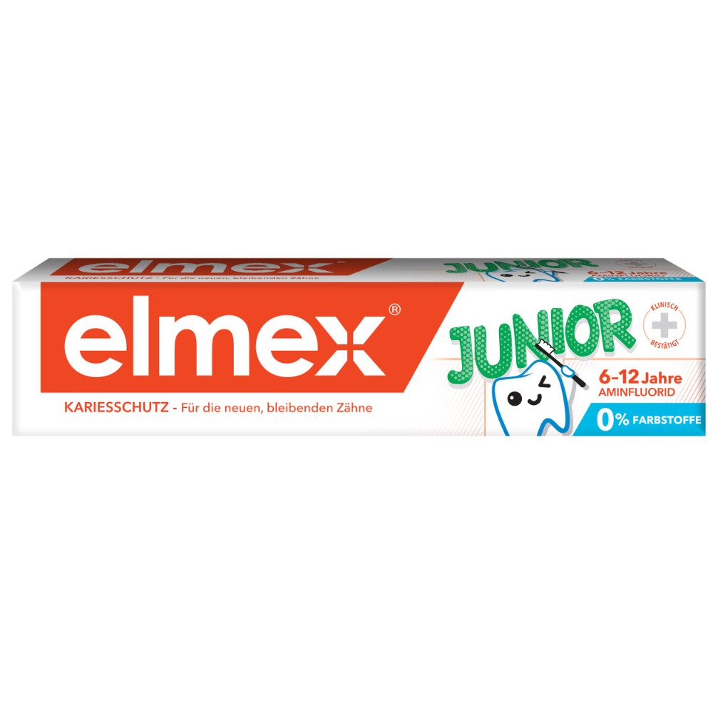 Зубная паста детская Elmex Junior защита от кариеса, для детей от 6 до 12 лет, 75 мл антибактериальная детская зубная щетка splat kids c ионами серебра для детей от 2 лет мягкая в ассортименте