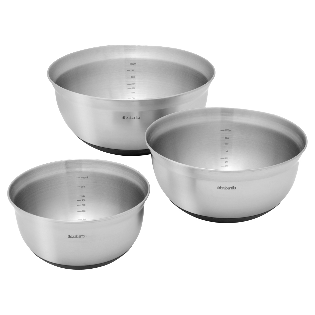 набор для мытья и сушки посуды brabantia sinkside 4пр темно серый Набор салатников Brabantia Matt Steel 3 шт 1/1,6/3 л