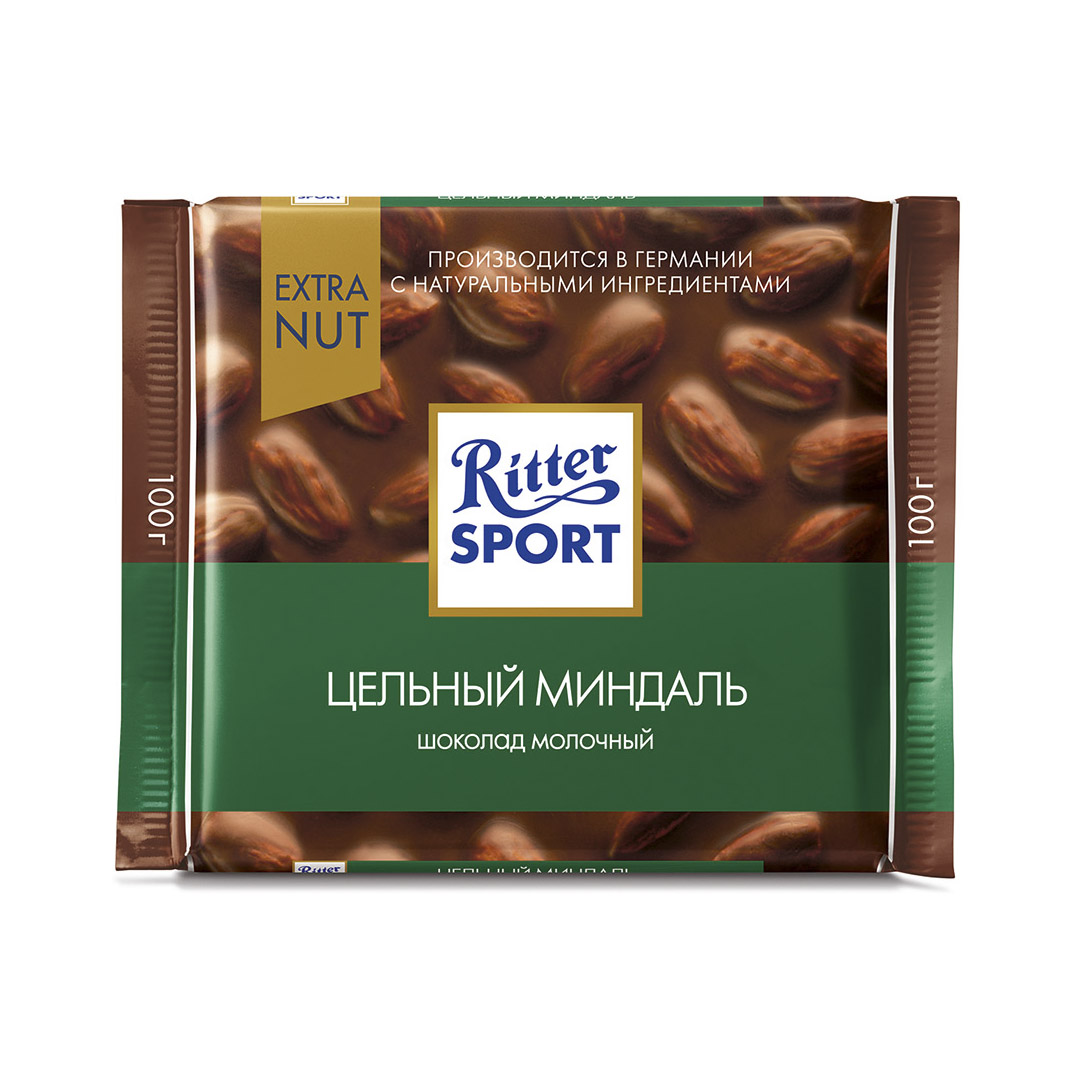 Шоколад Ritter Sport Молочный Цельный миндаль 100 г шоколад ritter sport 55% какао из ганы 100 гр