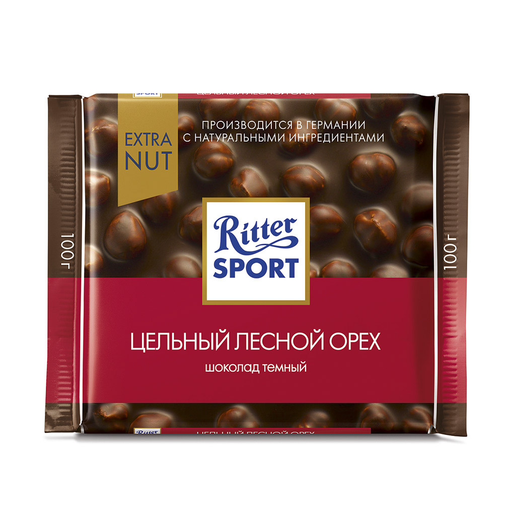 Шоколад Ritter Sport Темный Цельный лесной орех 100 г шоколад rioba порционный темный 47 4% какао 800 гр