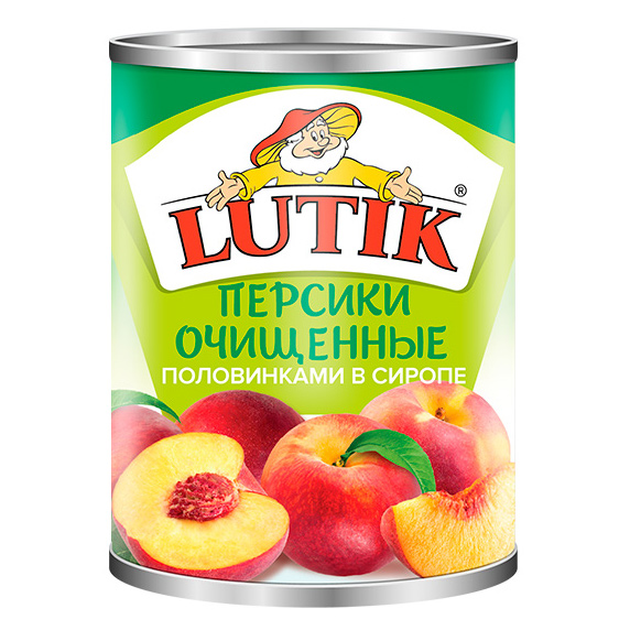 Персики очищенные Lutik половинки в сиропе 0,85 л кастрюля 4 0л сферическая половинки
