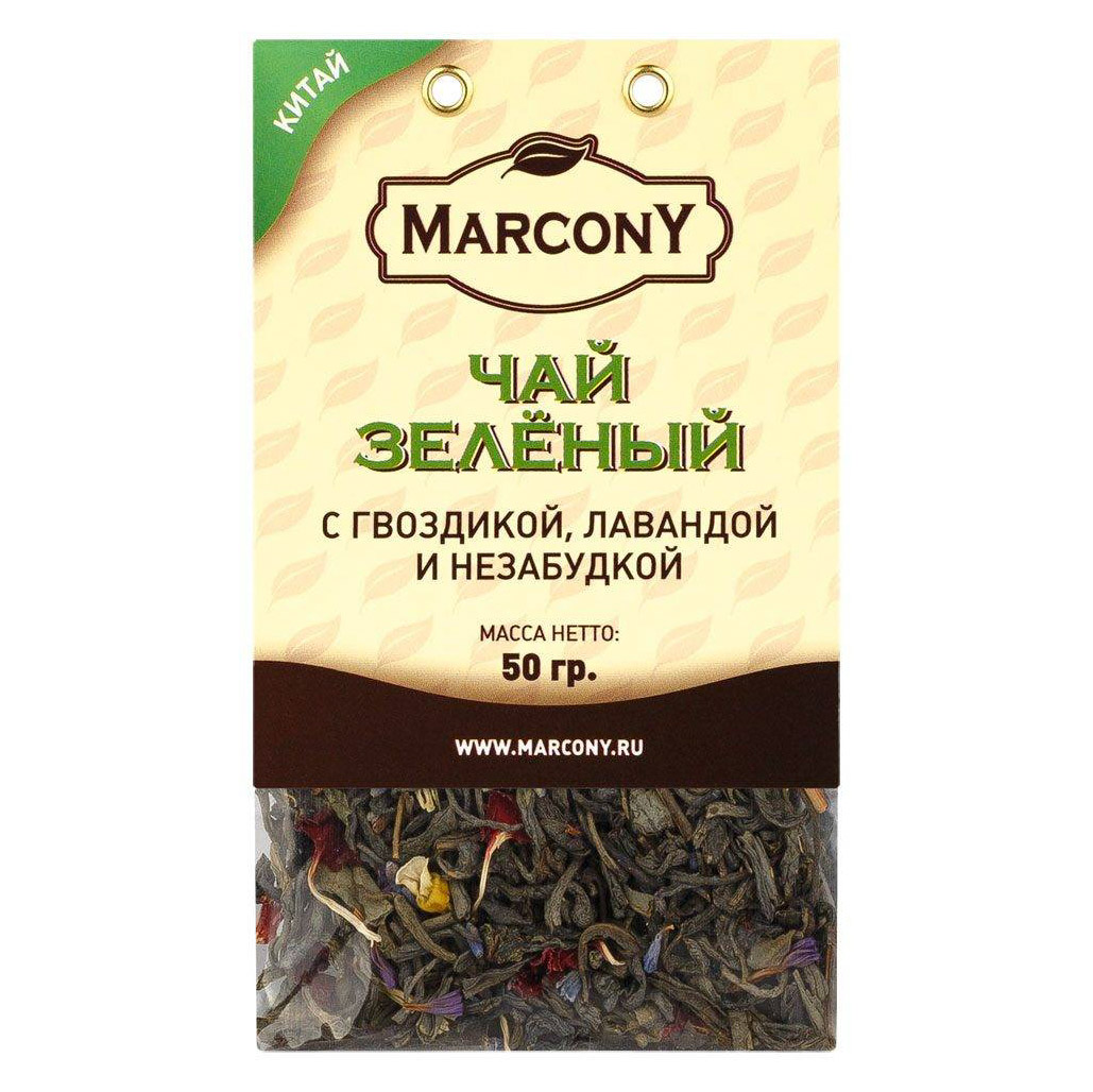 Чай зелёный Marcony с гвоздикой, лавандой и незабудкой 50 г