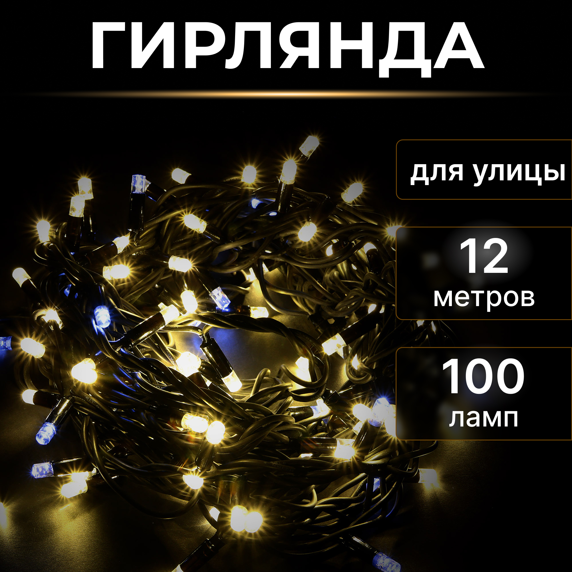 Электрогирлянда уличная 100led черный кабель Reason Drl100e/20f/b/s без стартового шнура Вид№2