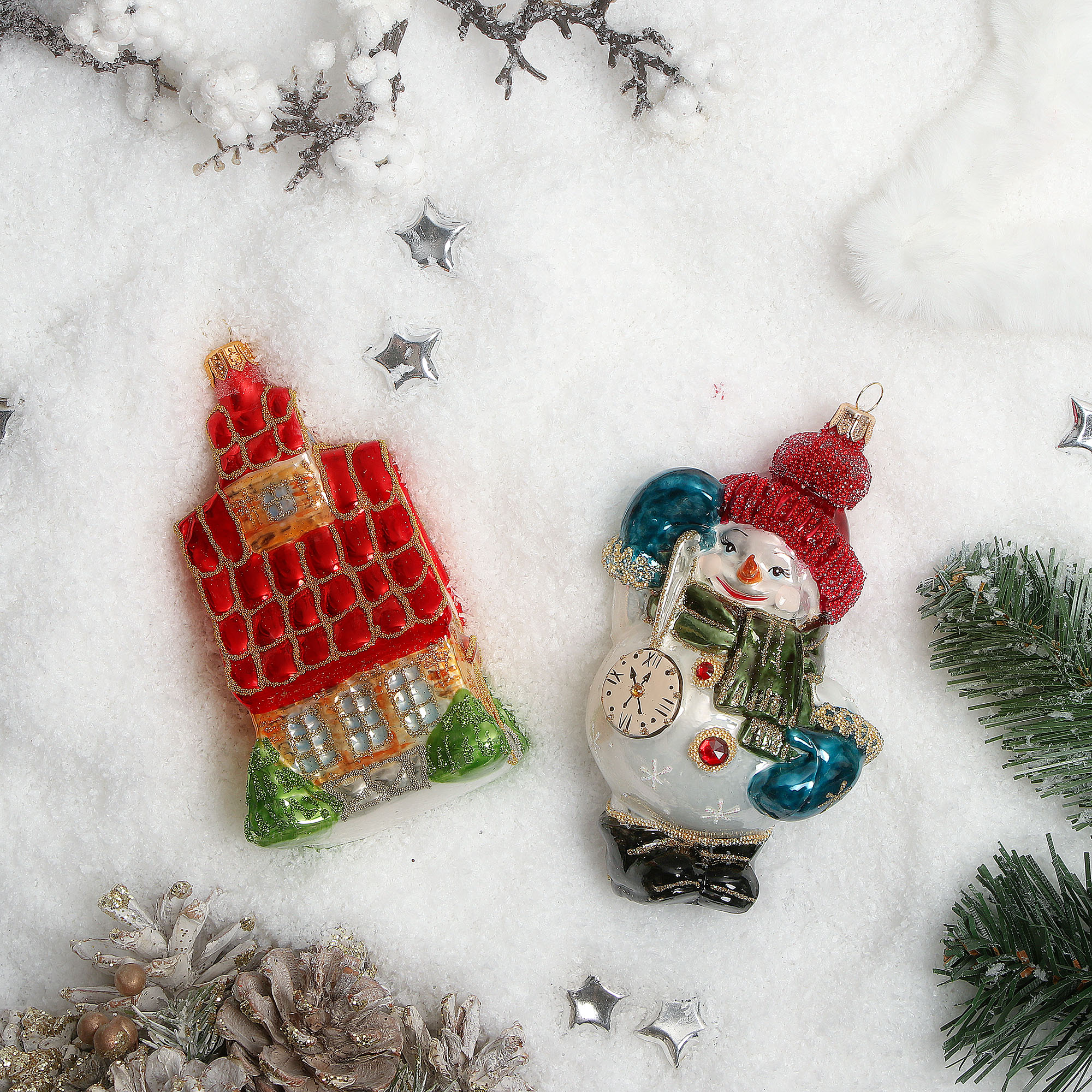 фото Набор елочных игрушек irena домик и снеговик, 2 шт