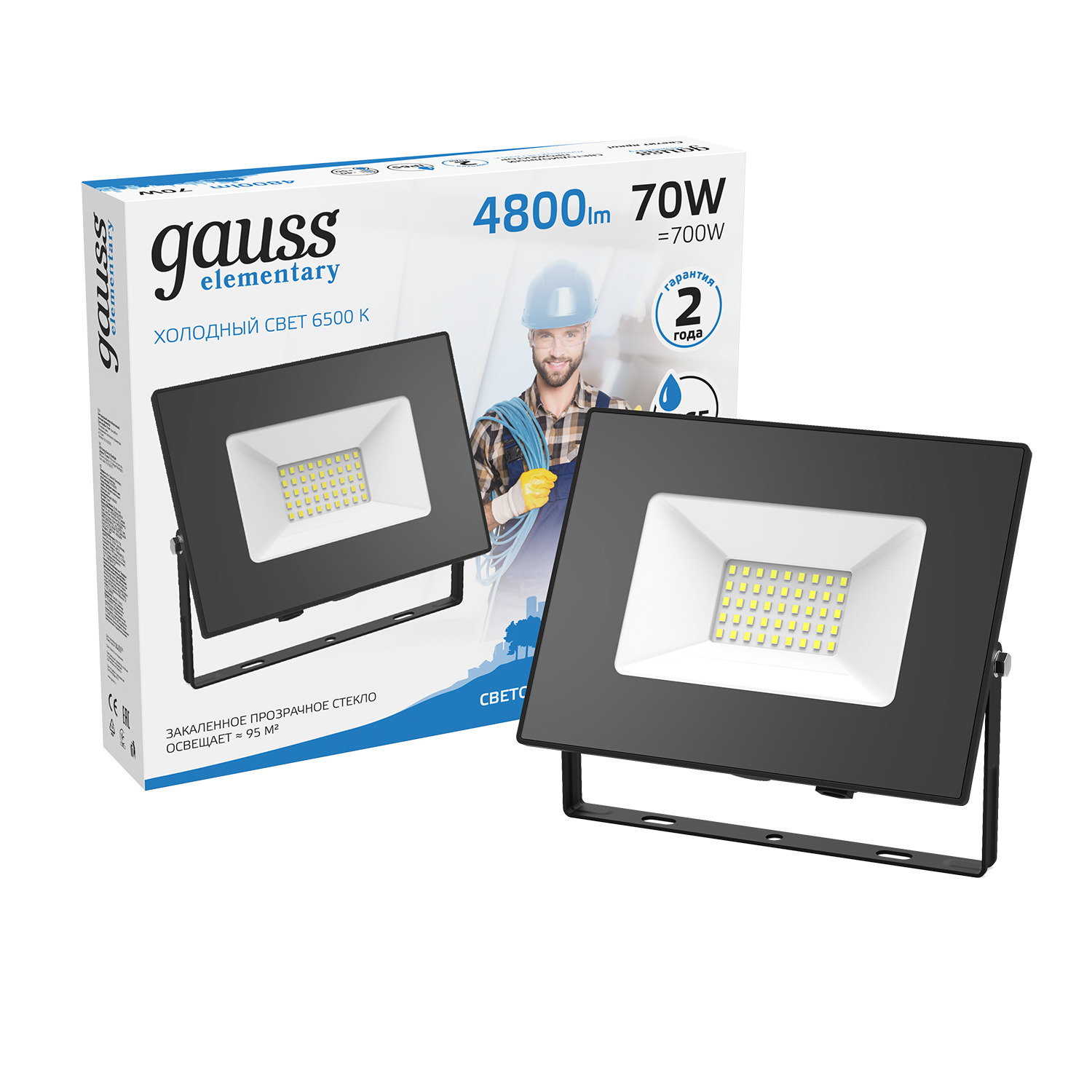 прожектор gauss led 30w ip65 6500к черный 613100330 Прожектор светодиодный Gauss LED 70W IP65 6500К черный 1/24