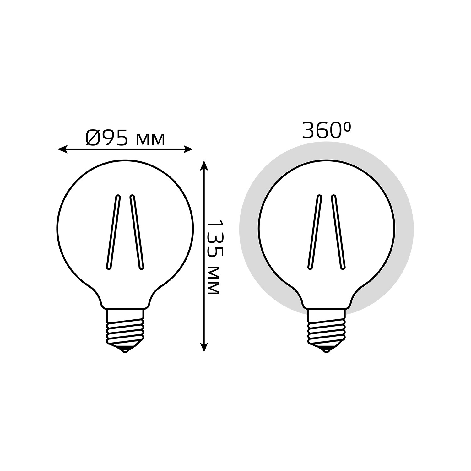 Лампа Gauss LED Filament G95 E27 6W 630lm 2700K 1/20 Вид№6