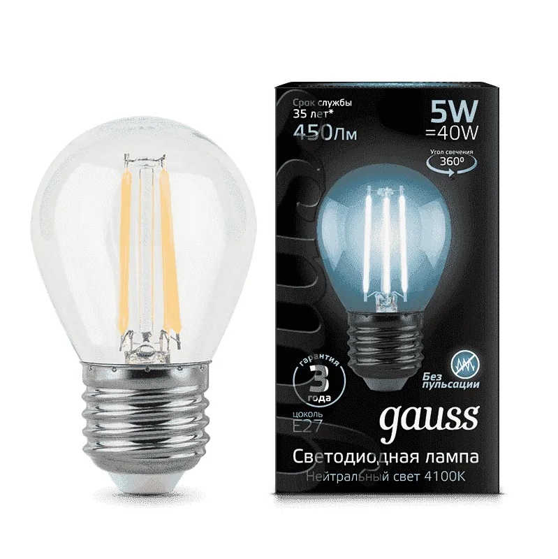 фото Лампа gauss filament шар e27 5w 4100к