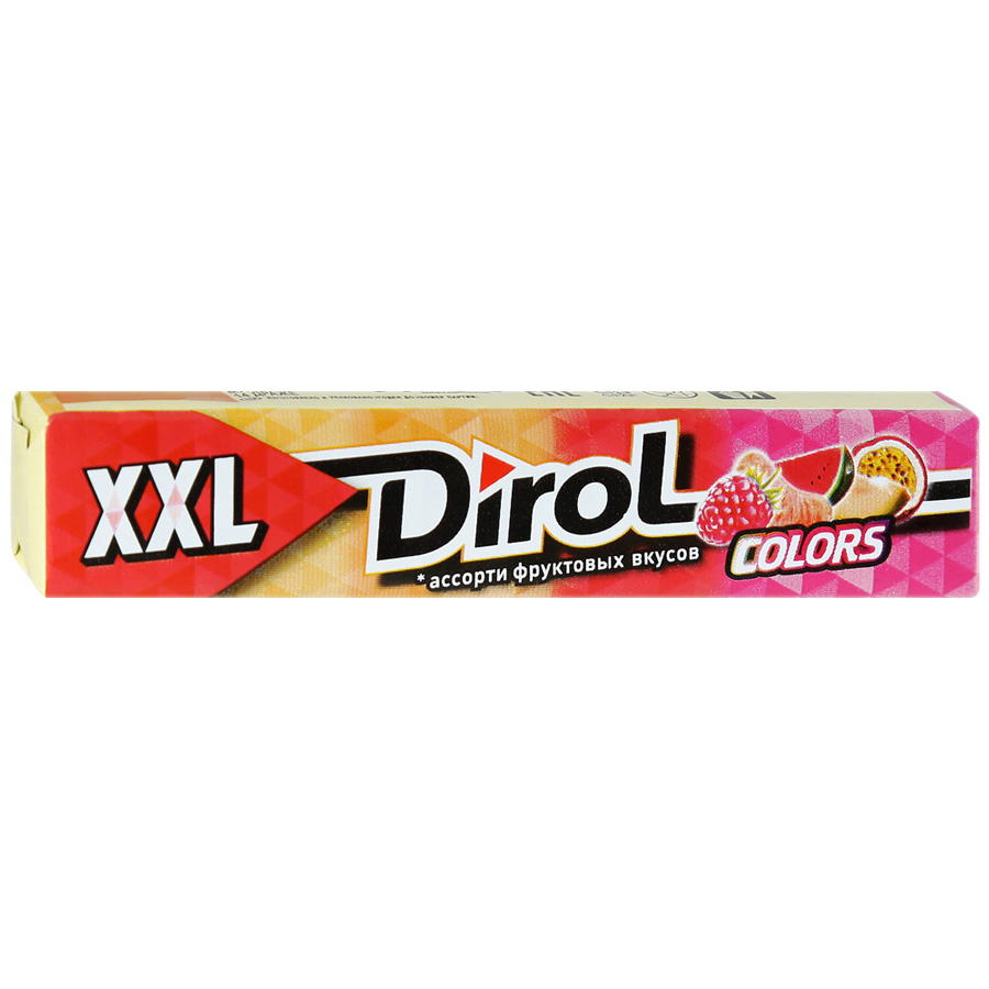 Жевательная резинка Dirol Colors XXL без сахара ассорти фруктовых вкусов 19 г жевательная резинка dirol xxl mix фруктовое ассорти 19 г