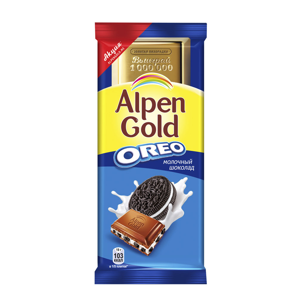 Шоколад Alpen Gold Oreo молочный 95 г печенье oreo 228 гр