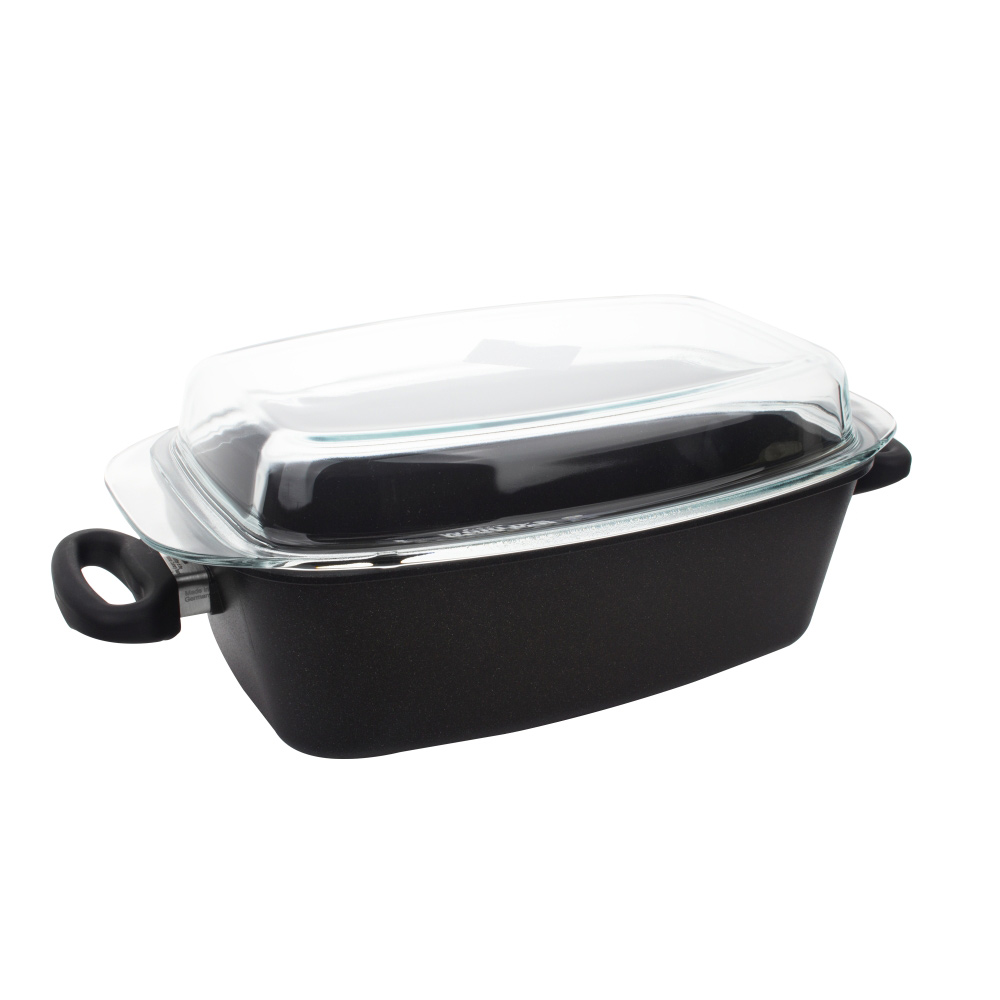 Утятница с крышкой AMT Gastroguss из литого алюминия, не подходит для индукции, крышка из стекла, 5,5 л, 33х21 см