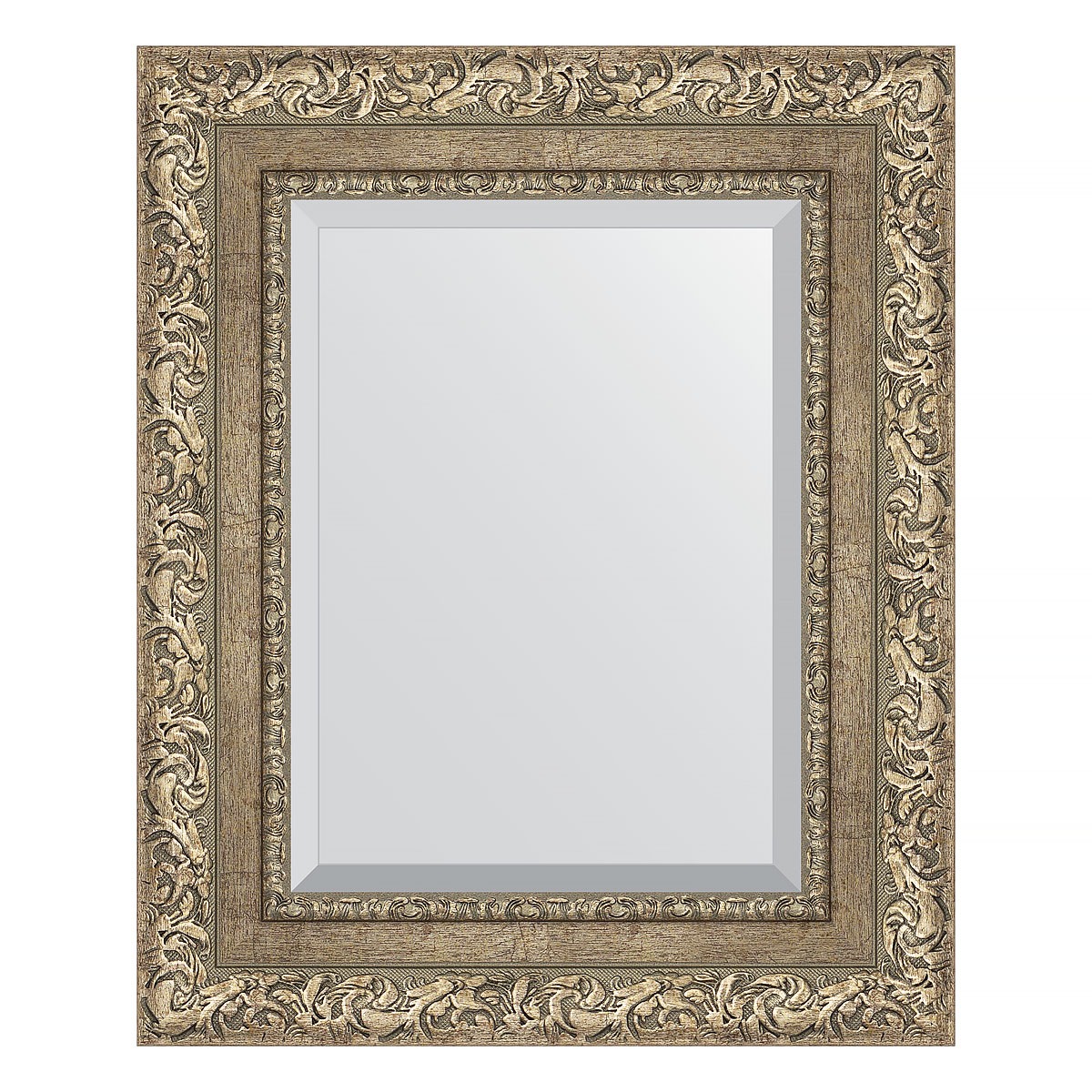 Зеркало с фацетом в багетной раме Evoform виньетка античное серебро 85 мм 45х55 см зеркало в багетной раме evoform виньетка состаренное серебро 56 мм 54х74 см