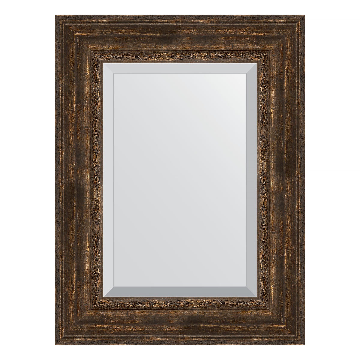 Зеркало с фацетом в багетной раме Evoform состаренное дерево с орнаментом 120 мм 62х82 см