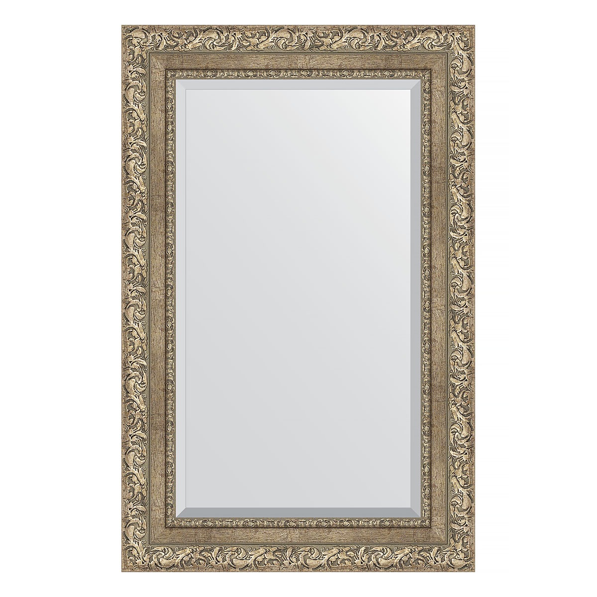 Зеркало с фацетом в багетной раме Evoform виньетка античное серебро 85 мм 55х85 см