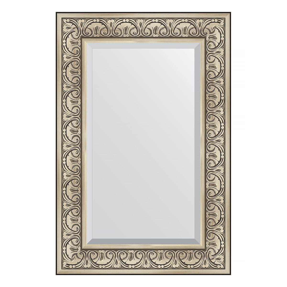 Зеркало с фацетом в багетной раме Evoform барокко серебро 106 мм 60х90 см зеркало с фацетом в багетной раме evoform барокко золото 106 мм 80х110 см