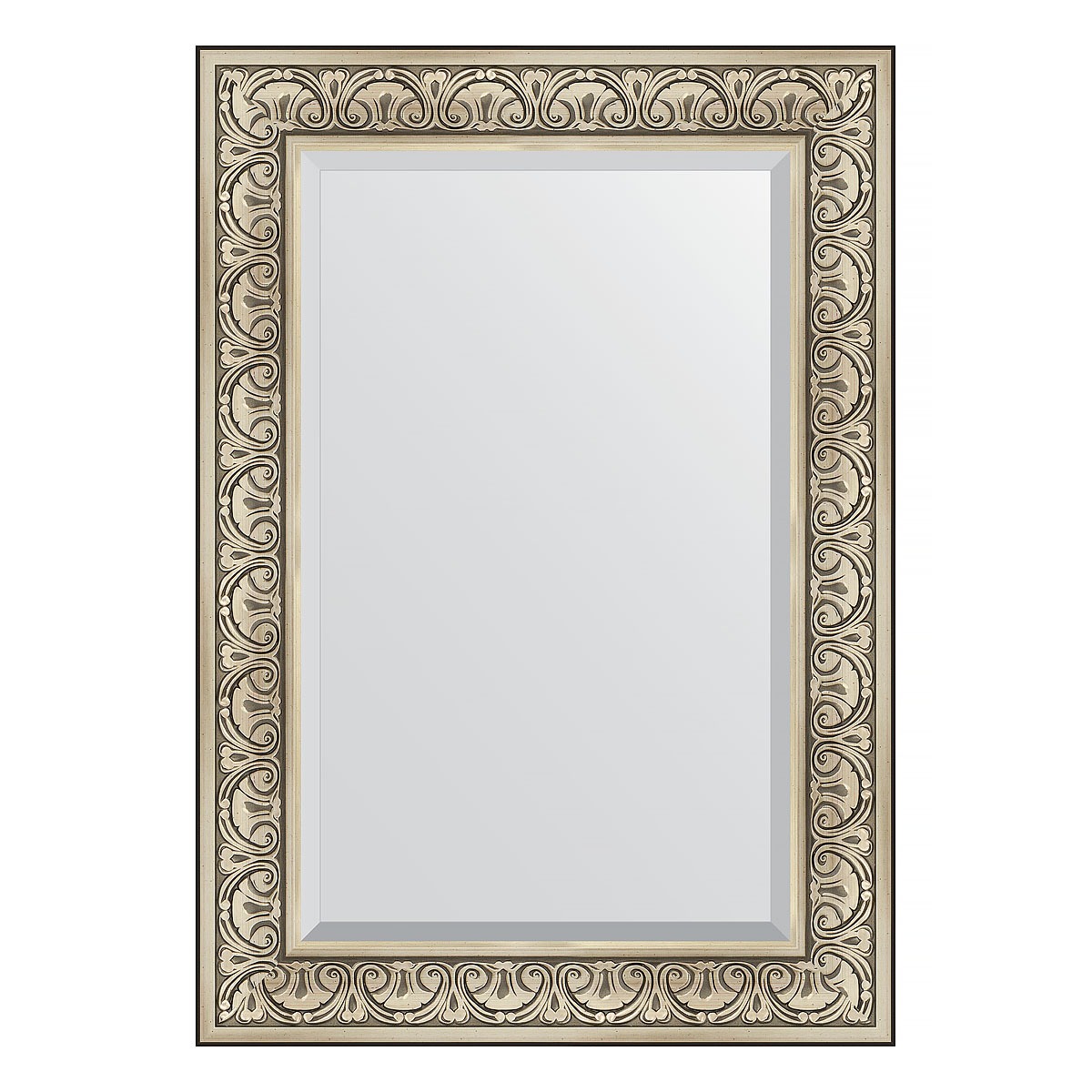 Зеркало с фацетом в багетной раме Evoform барокко серебро 106 мм 70х100 см зеркало с фацетом в багетной раме evoform барокко золото 106 мм 70х100 см