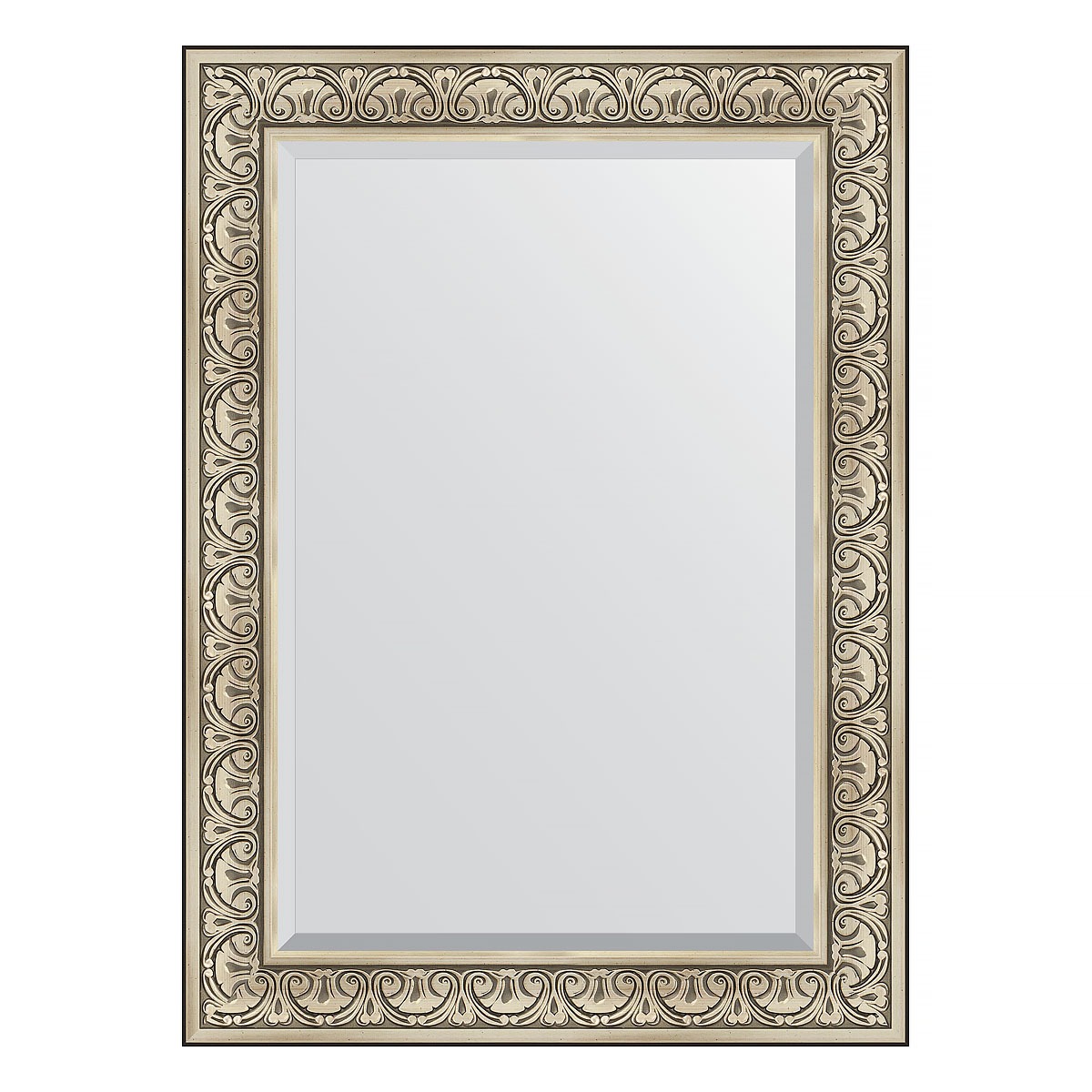 Зеркало с фацетом в багетной раме Evoform барокко серебро 106 мм 80х110 см зеркало с фацетом в багетной раме evoform барокко золото 106 мм 80х110 см
