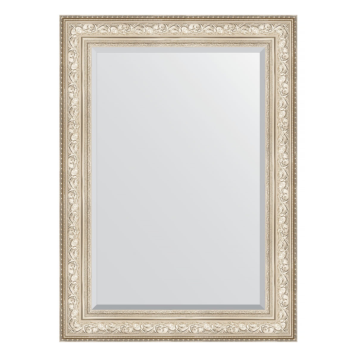 цена Зеркало с фацетом в багетной раме Evoform виньетка серебро 109 мм 80х110 см